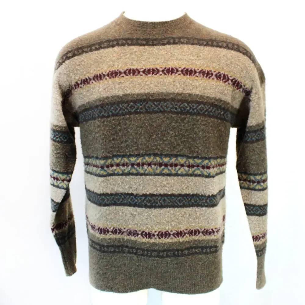 Nautica Fair Isle Y2K Cozy Wool Men's Brown Sweater Pullover Medium